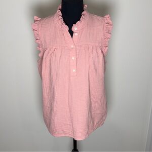 J. Crew Light Pink Ruffle Sleeveless Button Soft Cotton Blouse Medium Women’s
